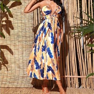 Tropical print tie dress